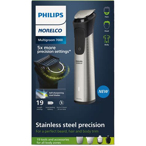 The Philips Norelco Multigroom 7000 provides stainless steel precision with 19 tools and accessories for a perfect beard, hair and body trim. . Philips norelco multigroom 7000